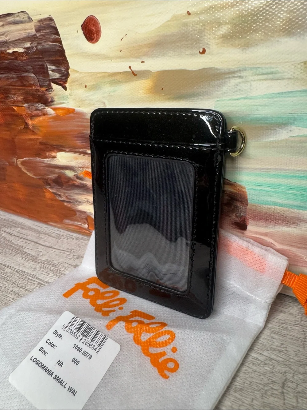 NWT Falli Follie Logomania Black Patent Card Holder ID Wallet